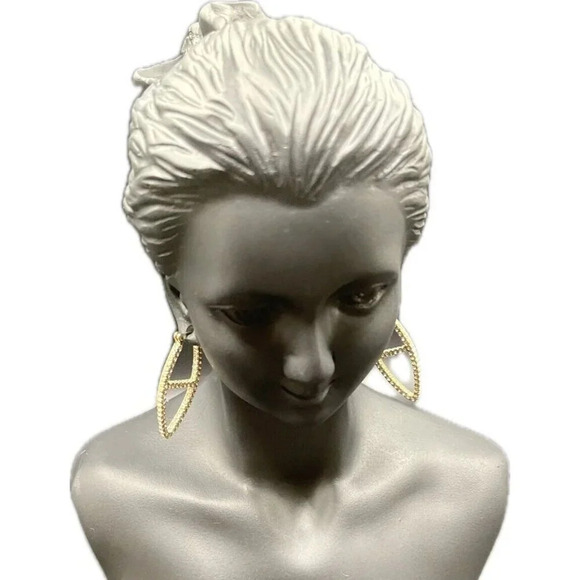 Vincent Camuto Gold-Tone Pave Detail Upside Down Letter A Snap Hinge Earrings - Picture 3 of 3